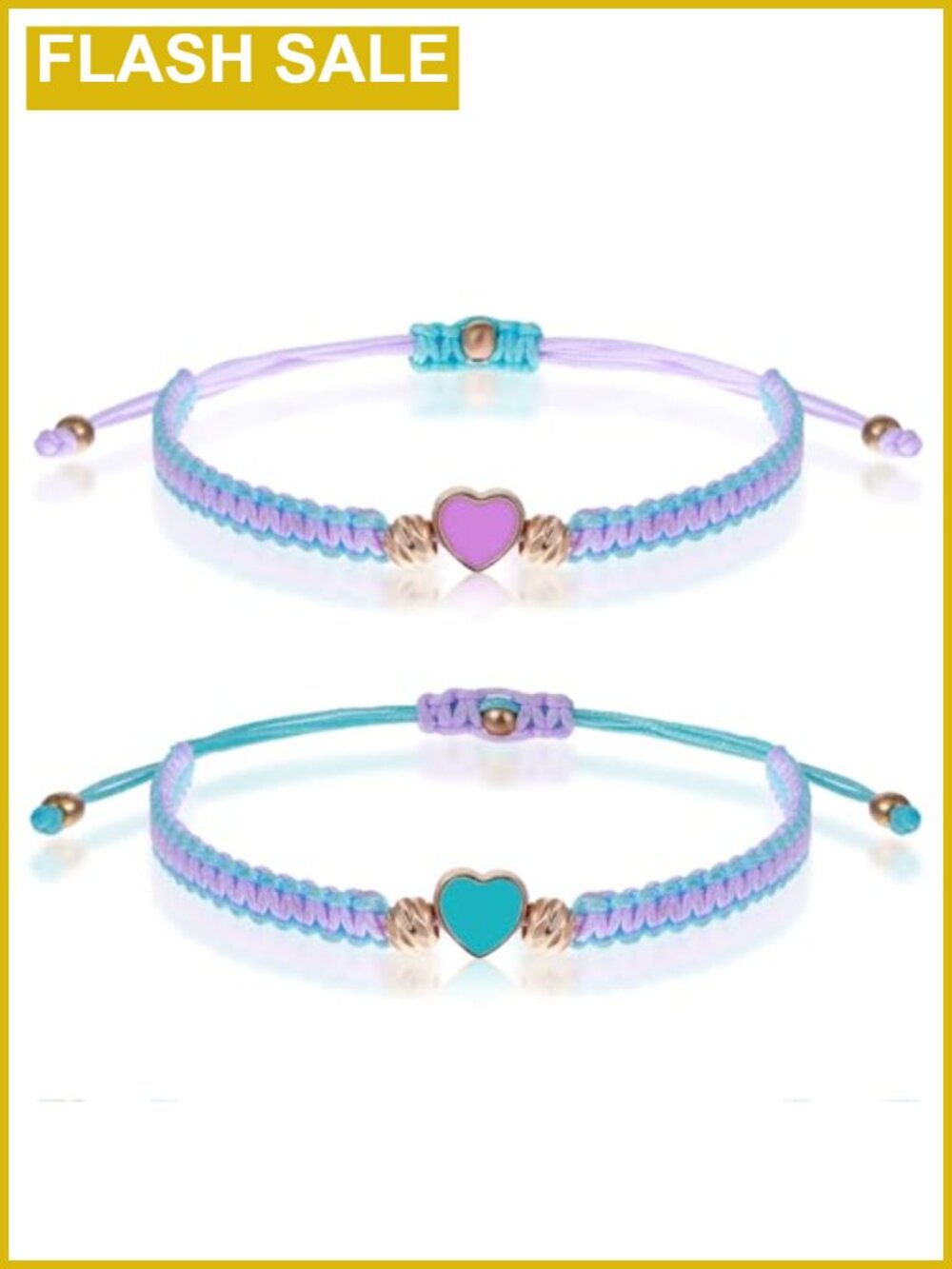 2pc Matching Heart Bracelets Adjustable Cord Zinc Alloy Friendship Set